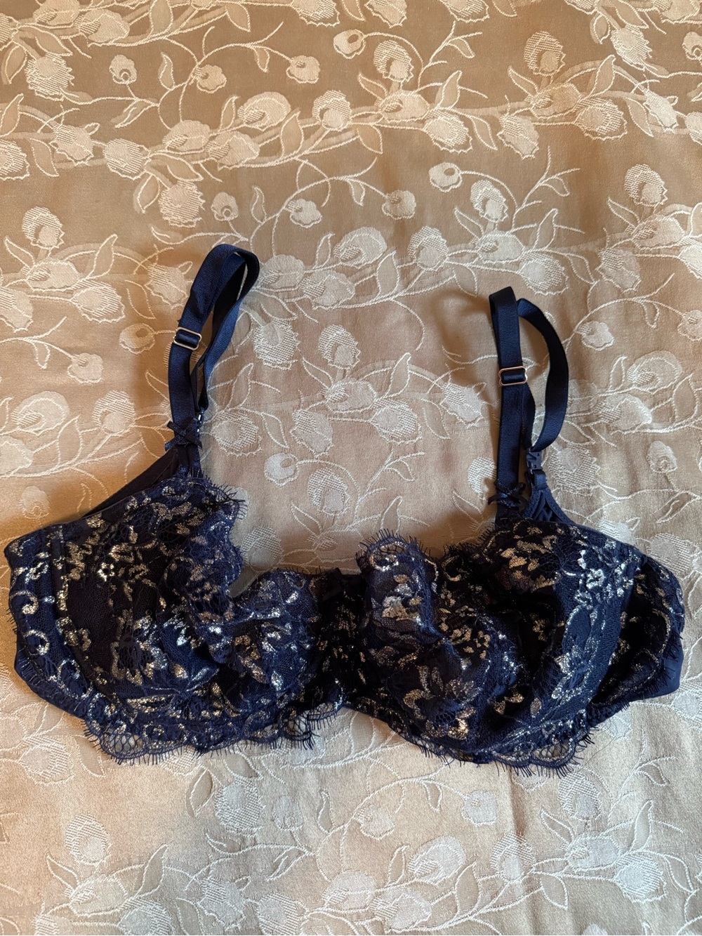 Victoria's Secret, Wicked Balconette Bra,  Underwire, Navy with Silver Detailing